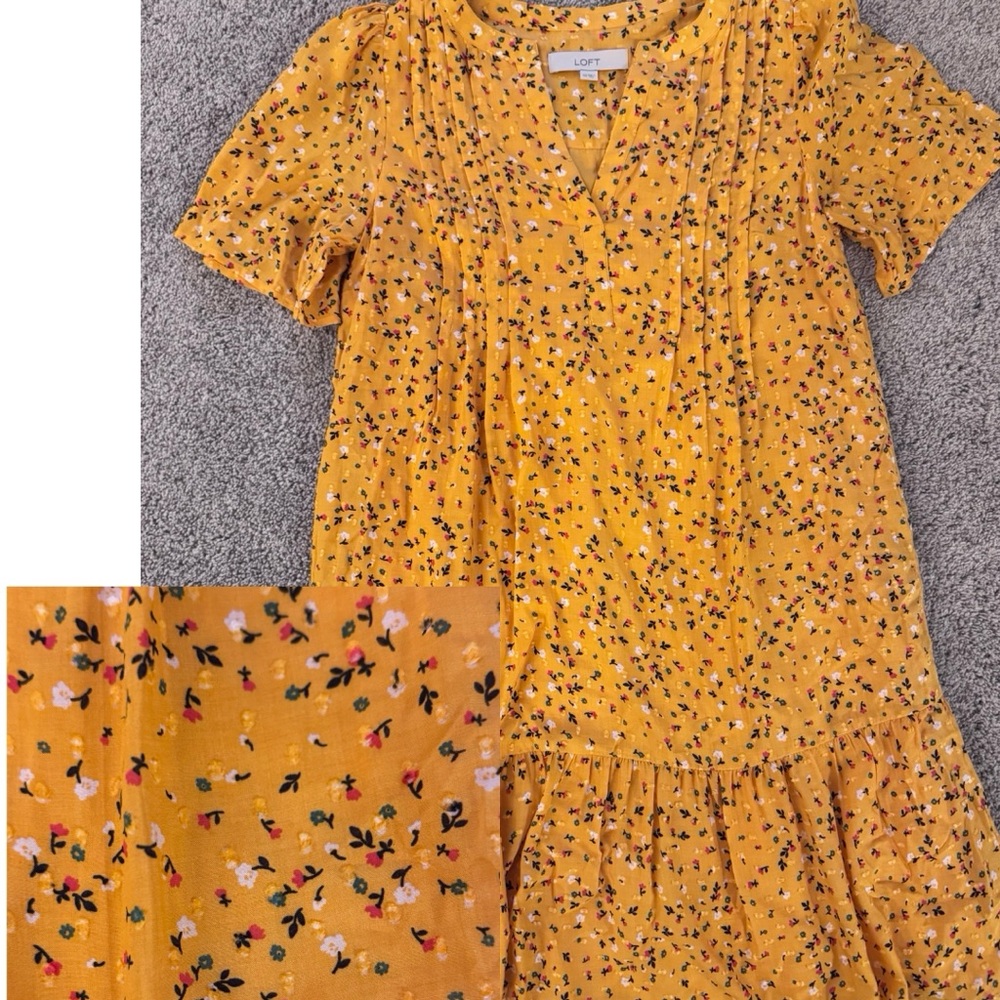 LOFT Yellow Floral Casual Dress